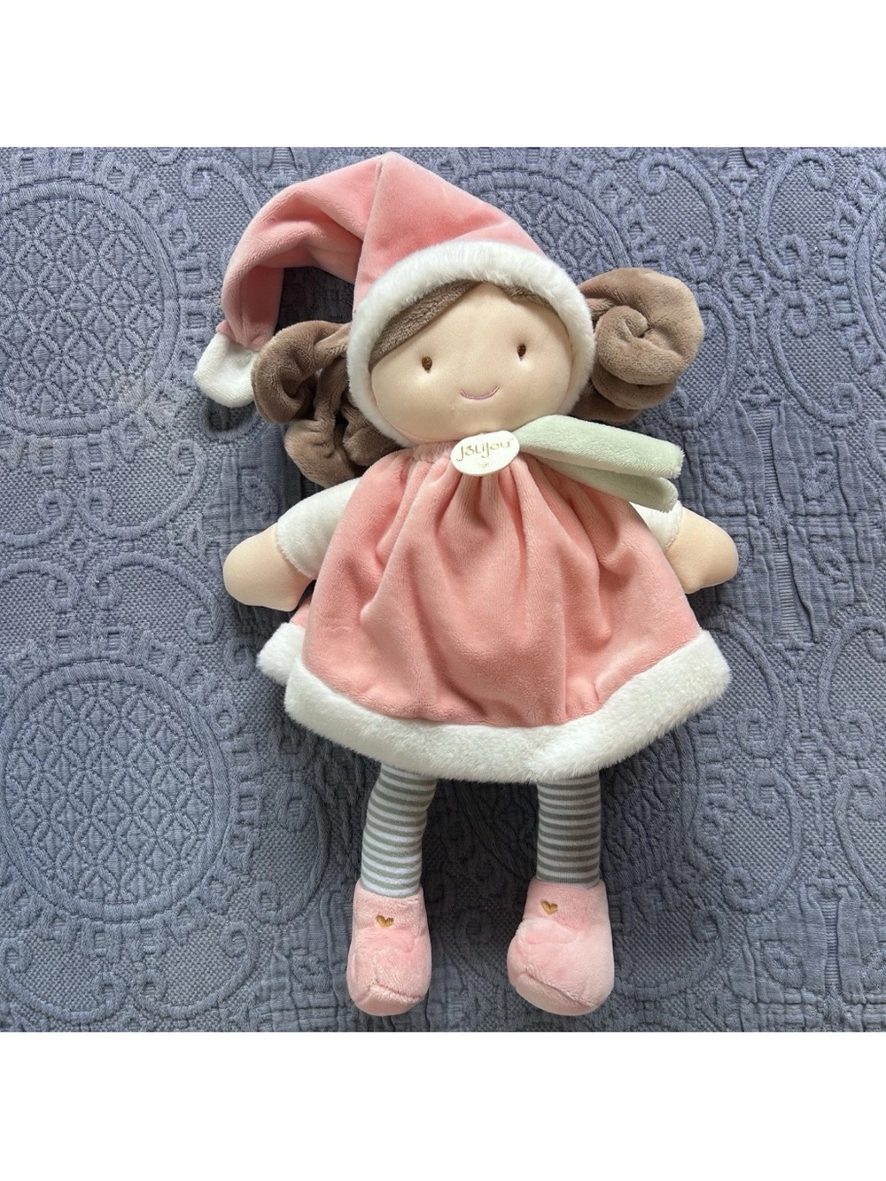 JoLiJou Paris Pink Dress “Elf Pretty Pink” Doll 12” Curly Brunette Plush